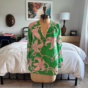 LILLY PULITZER ELSA TOP WOMENS SIZE XSMALL SILK BLOUSE EUC